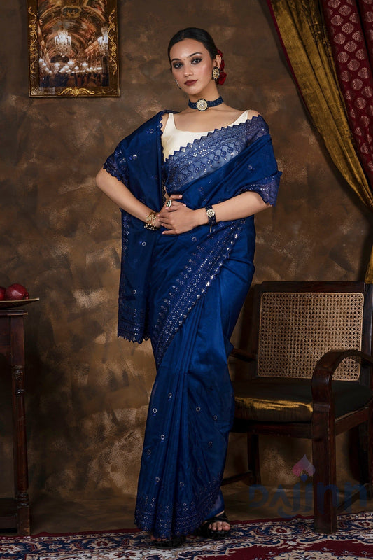 AYSR Boutique Hiranya Blue Sequin Embroidery Organza Saree