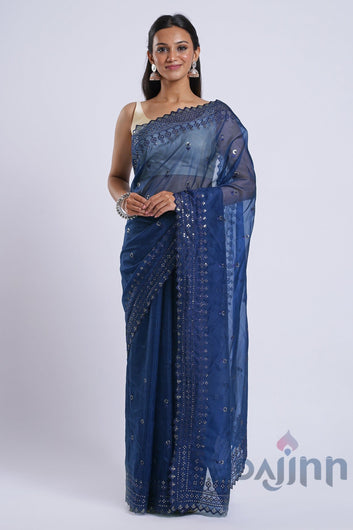 AYSR Boutique Hiranya Blue Sequin Embroidery Organza Saree