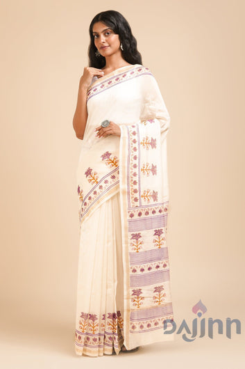 AYSR Boutique Vanyaa Purple and Off White Block Print Chanderi Silk Saree