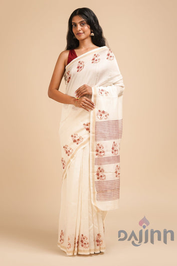 AYSR Boutique Arunimaa Magenta and Pink Block Print Chanderi Silk Saree