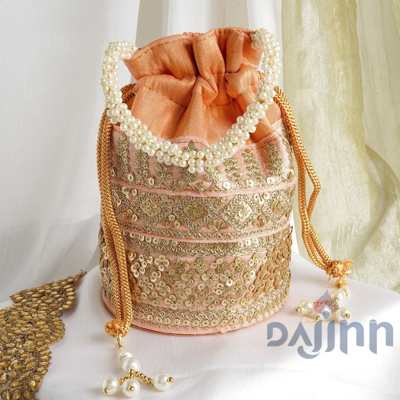 AYSR Boutique Peach Embroidered Potli Bag