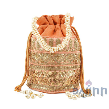 AYSR Boutique Peach Embroidered Potli Bag