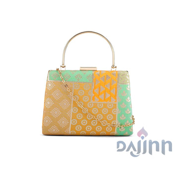 AYSR Boutique Charulatha Tanchoi Print Applique Clutch