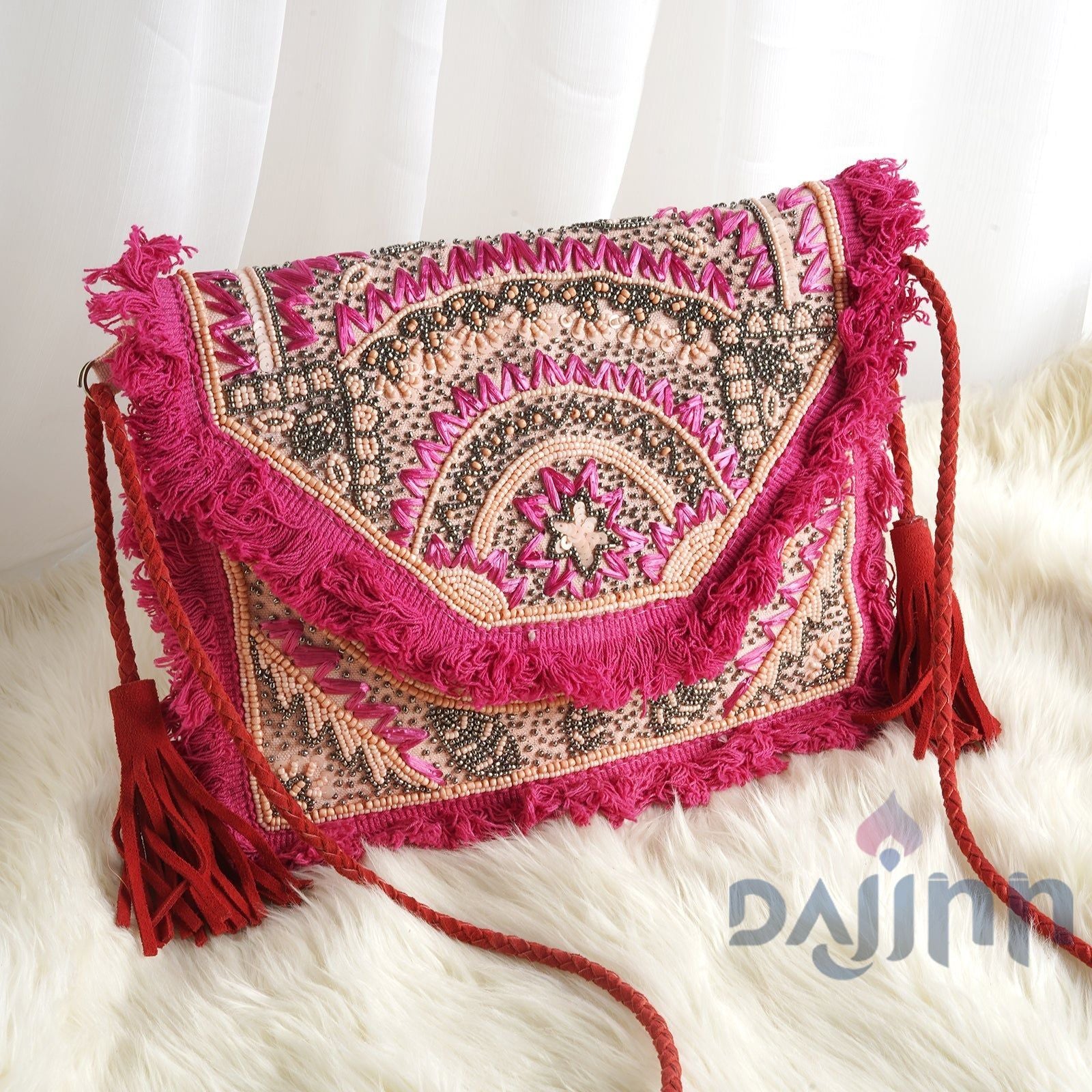 Pink Pixie Dust Tassel and Beads Banjara Bag