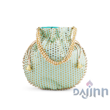 Rimjhim Gire Saawan Sea Green Zari Embroidered Potli Bag