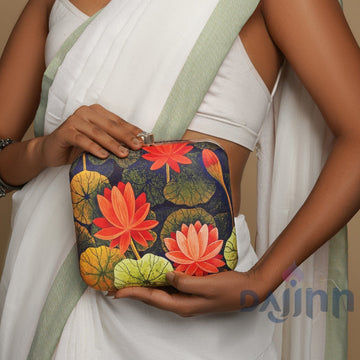 Love and Lotus Navy Blue and Red Printed Clutch