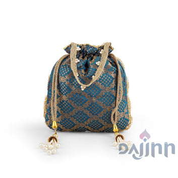 Neele Neele Ambar Blue Banarasi Print Potli Bag