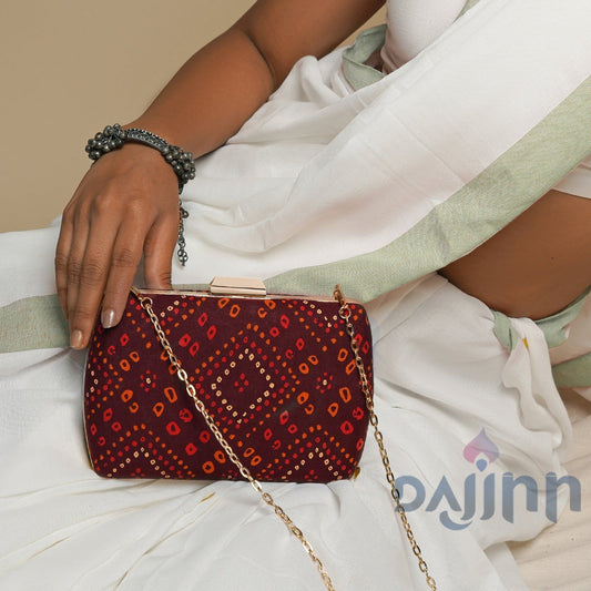 Maroon Magic Stone and Print Clutch