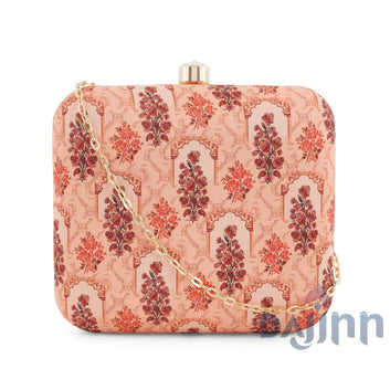 Powder Peach Stone and Print Clutch