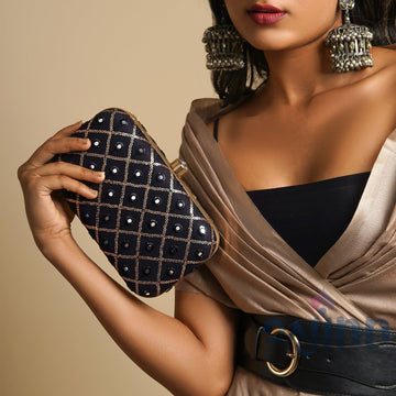 Festive Duet Black Embroidered Clutch