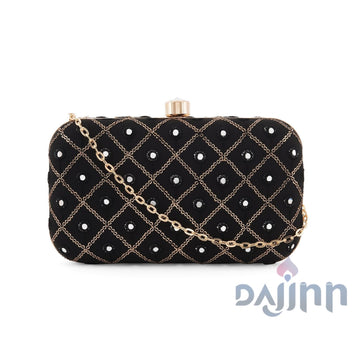 Festive Duet Black Embroidered Clutch