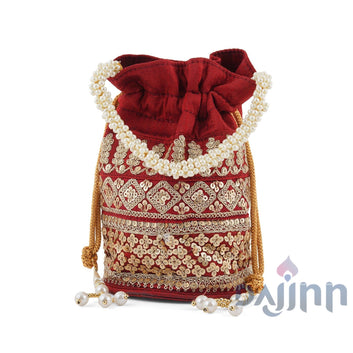 AYSR Boutique Dark Maroon Embroidered Potli Bag