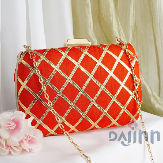 Crossing Paths Orange Fabric Clutch