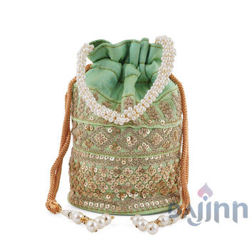 AYSR Boutique Pista Green Embroidered Potli Bag