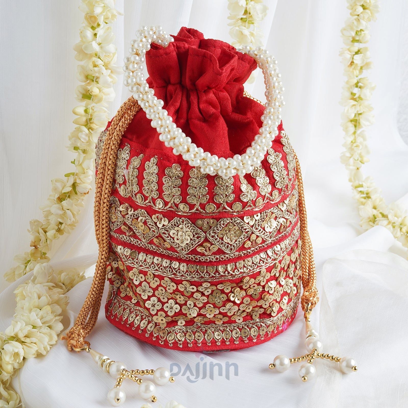AYSR Boutique Flaming Red Embroidered Potli Bag