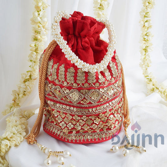 AYSR Boutique Flaming Red Embroidered Potli Bag