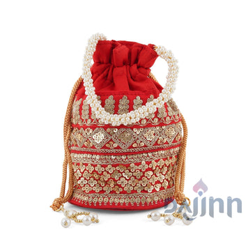 AYSR Boutique Flaming Red Embroidered Potli Bag