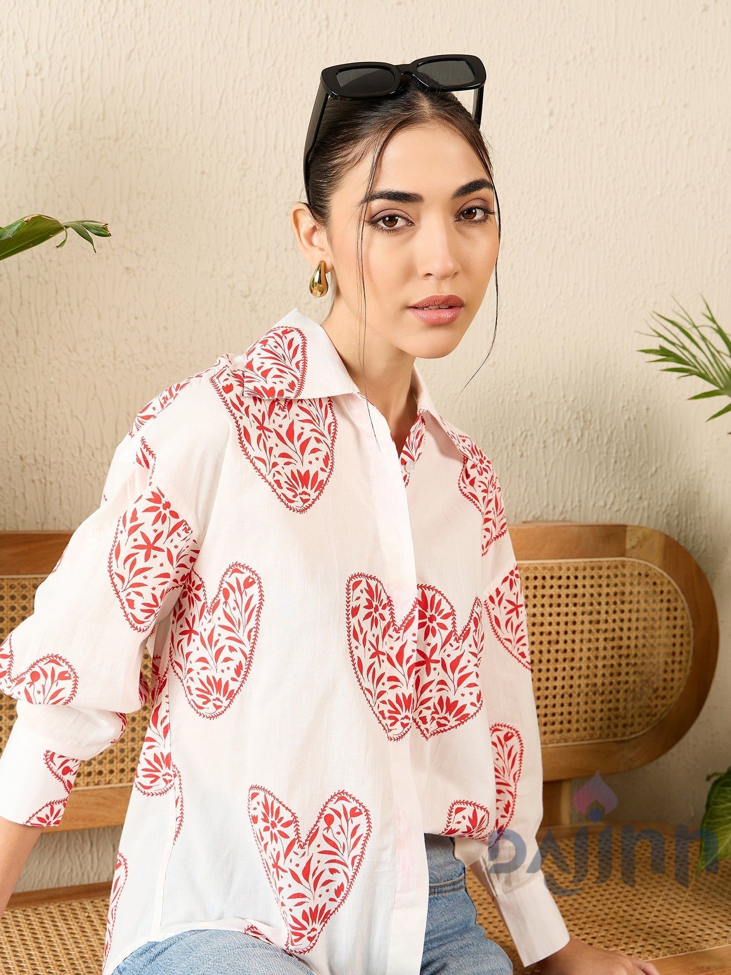 Dajinn Printed Asymmetrical Cotton Shirt