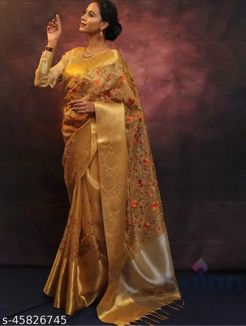 Gorgeous Gold Net Saree with Intricate Embroidery