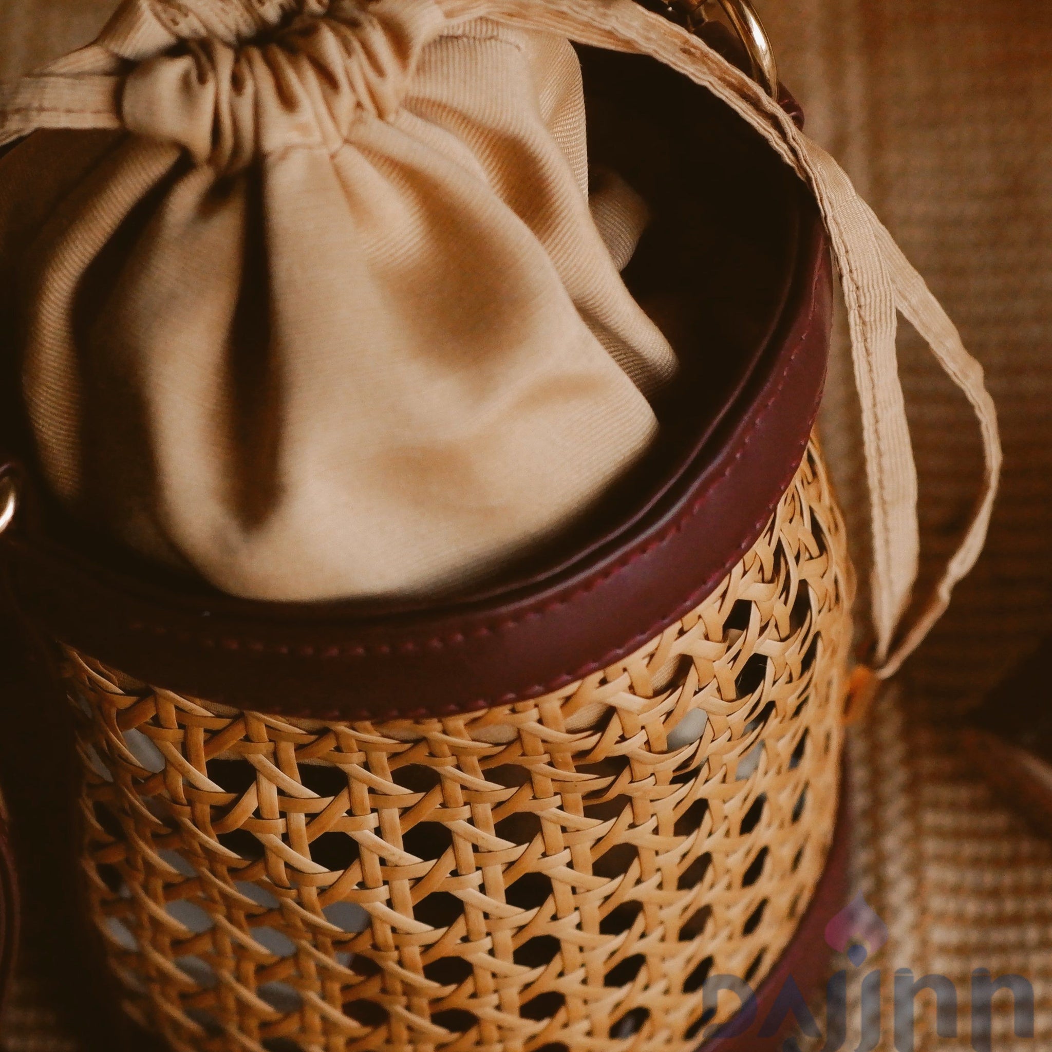 Dajinn Rattan Weave Bucket Bag - Vintage Merlot