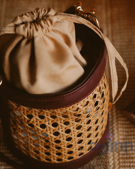 Dajinn Rattan Weave Bucket Bag - Vintage Merlot