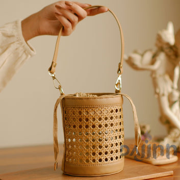 Dajinn Rattan Weave Bucket Bag - Nude