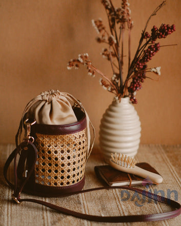 Dajinn Rattan Weave Bucket Bag - Vintage Merlot