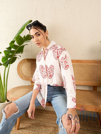 Dajinn Printed Asymmetrical Cotton Shirt