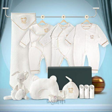 DaJinn Newborn Clothing Set, First Baby Wardrobe with Body Suits, Feeding Bibs, Mitton, Cap and Pillow – Set of 13