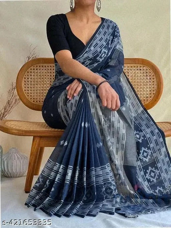 Elegant Navy Blue Net Saree with printed Border