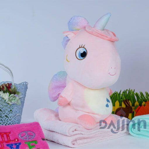 DaJinn Unicorn Angel Soft Toy Multipurpose AC Blanket for Kids – Pack Of 1(Size – 48cm by 68cm | Color – Pink)