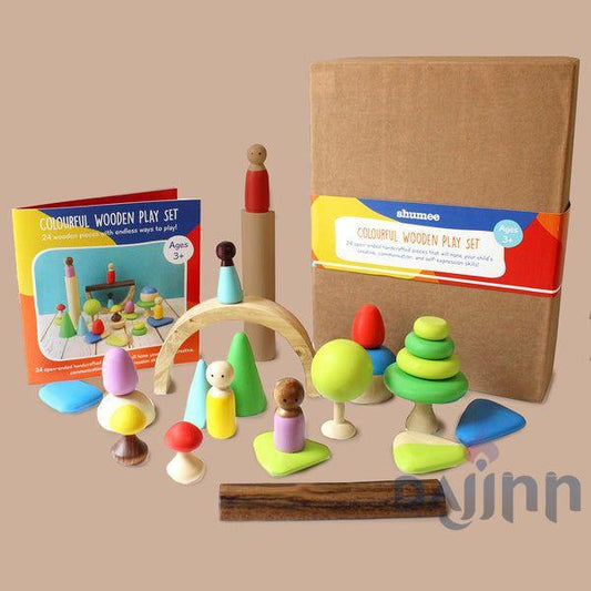 DaJinn 24-Piece Wooden Pretend Play Set with Peg Dolls (3 Years+)