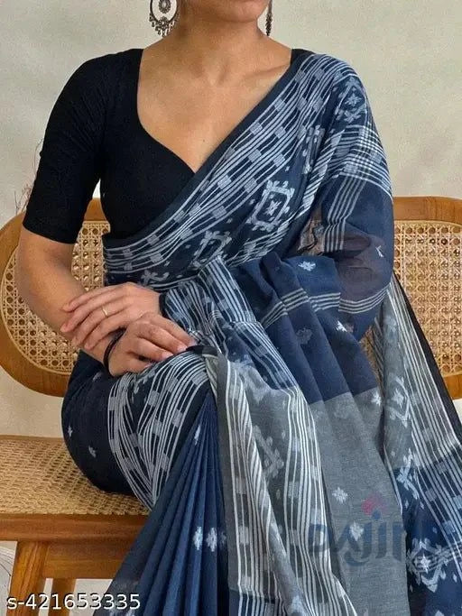 Elegant Navy Blue Net Saree with printed Border